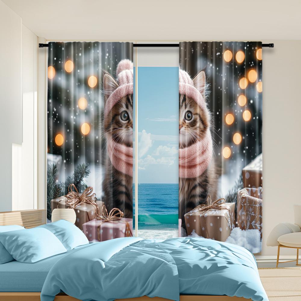 

2 шт., универсальные полиэстеровые прозрачные шторы для украшения дома Розовая кошечка для использования в спальнях и гостиных 29x65in(75x166cm)