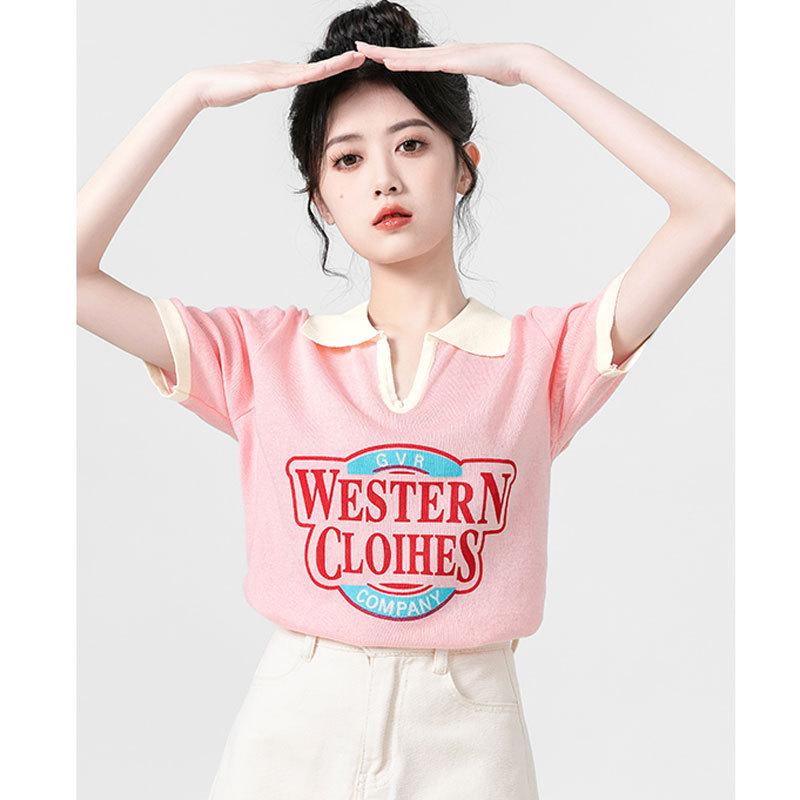 

2025 Plus Size Women s Polo Collar Short Sleeve Letter T-Shirt - Loose Slimming Trendy Summer Top S (below 80 jin) сірий колір