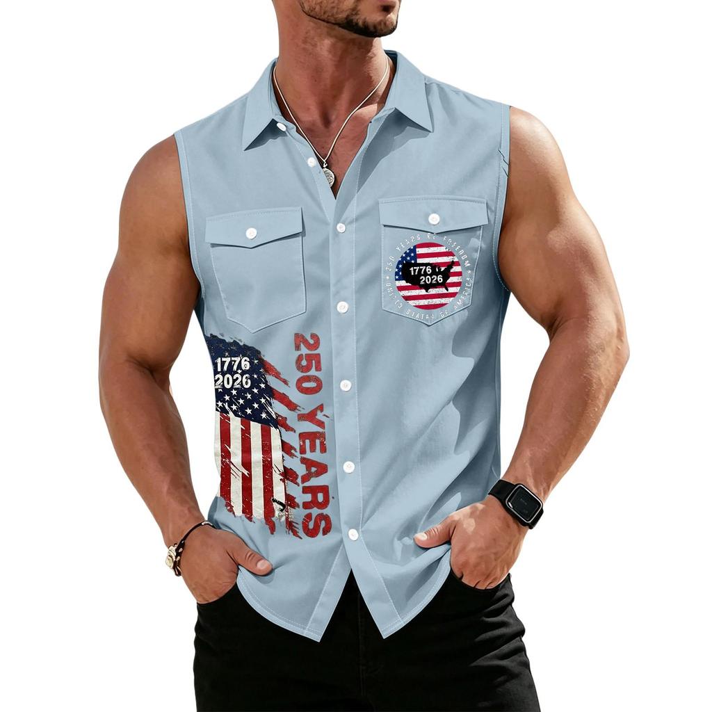 Men's Workwear Lapel Button-Down Vest Shirt - Lightweight Sleeveless Top