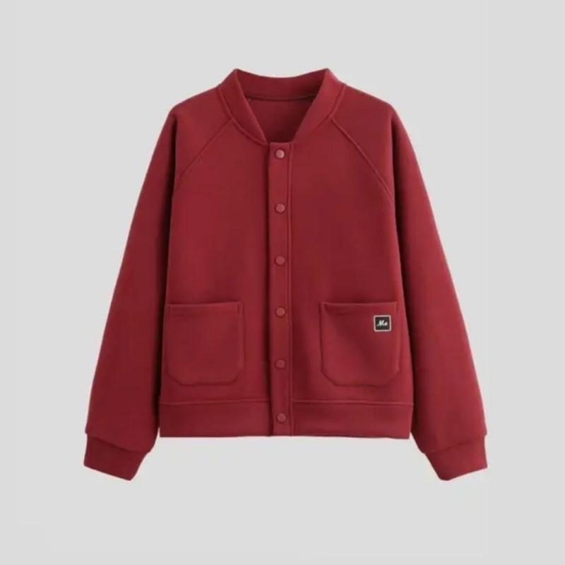 

Autumn and Winter New Style Simple Loose Velvet Large Size Jacket Casual Cardigan Baseball Versatile Jacket L червоний