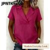 JPNTKY Women's Fashion Casual Solid Color Print Short Sleeve V-Neck Blouses & Shirts