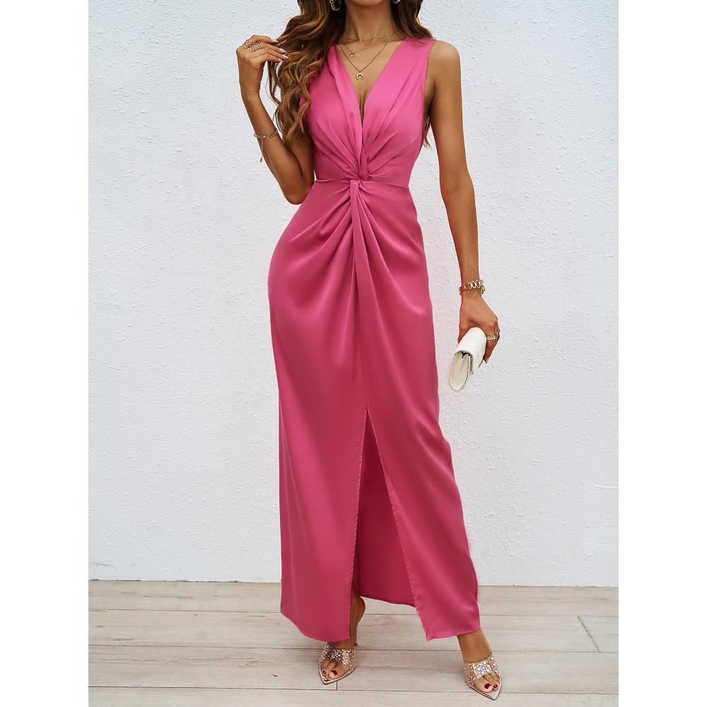 

Летнее женское элегантное облегающее платье без рукавов с V-образным вырезом и разрезом для женщин S чёрный