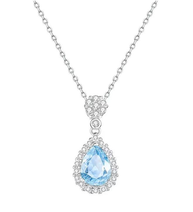 S925 Sterling Silver Teardrop Necklace with Blue & Purple Cubic Zirconia Pendant - Elegant Gift for Women