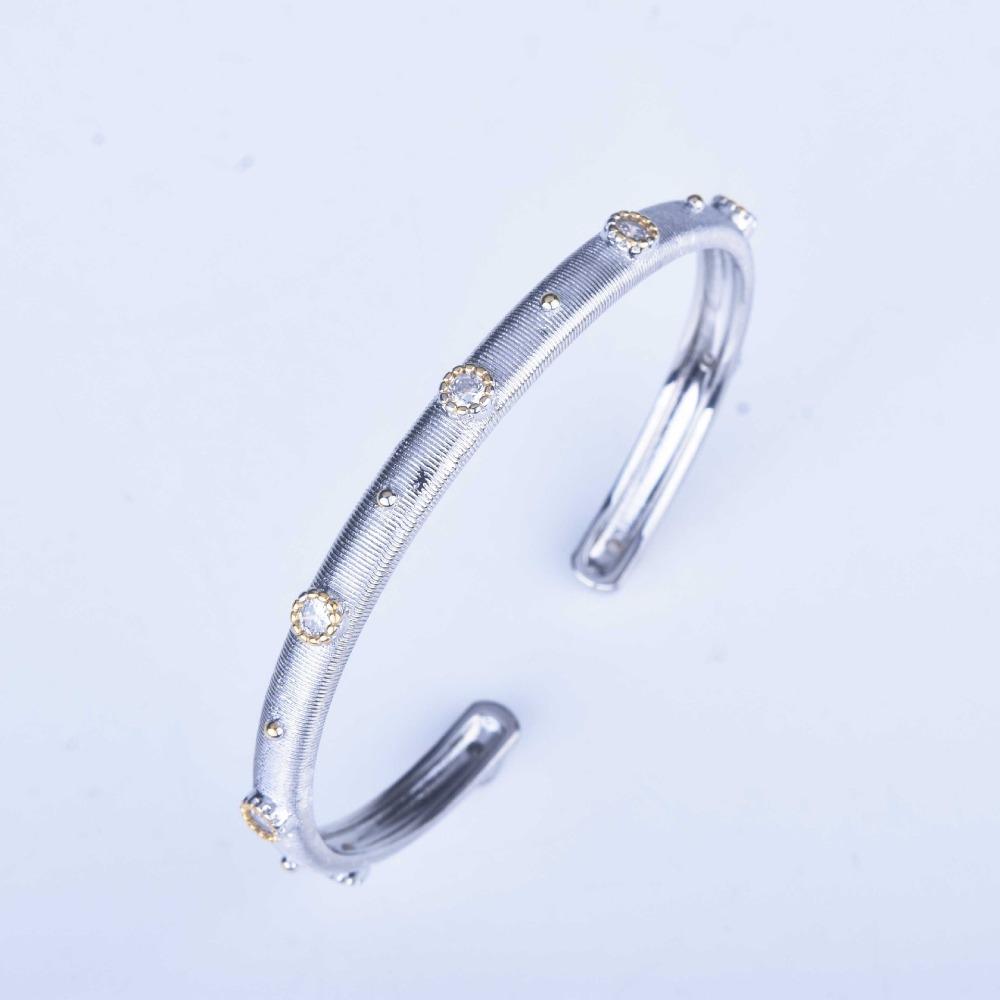 

Italian Hand Drawn Vintage Bracelet Elegant Fashion Double Tone Plated High Carbon Diamond Jewelry for Women