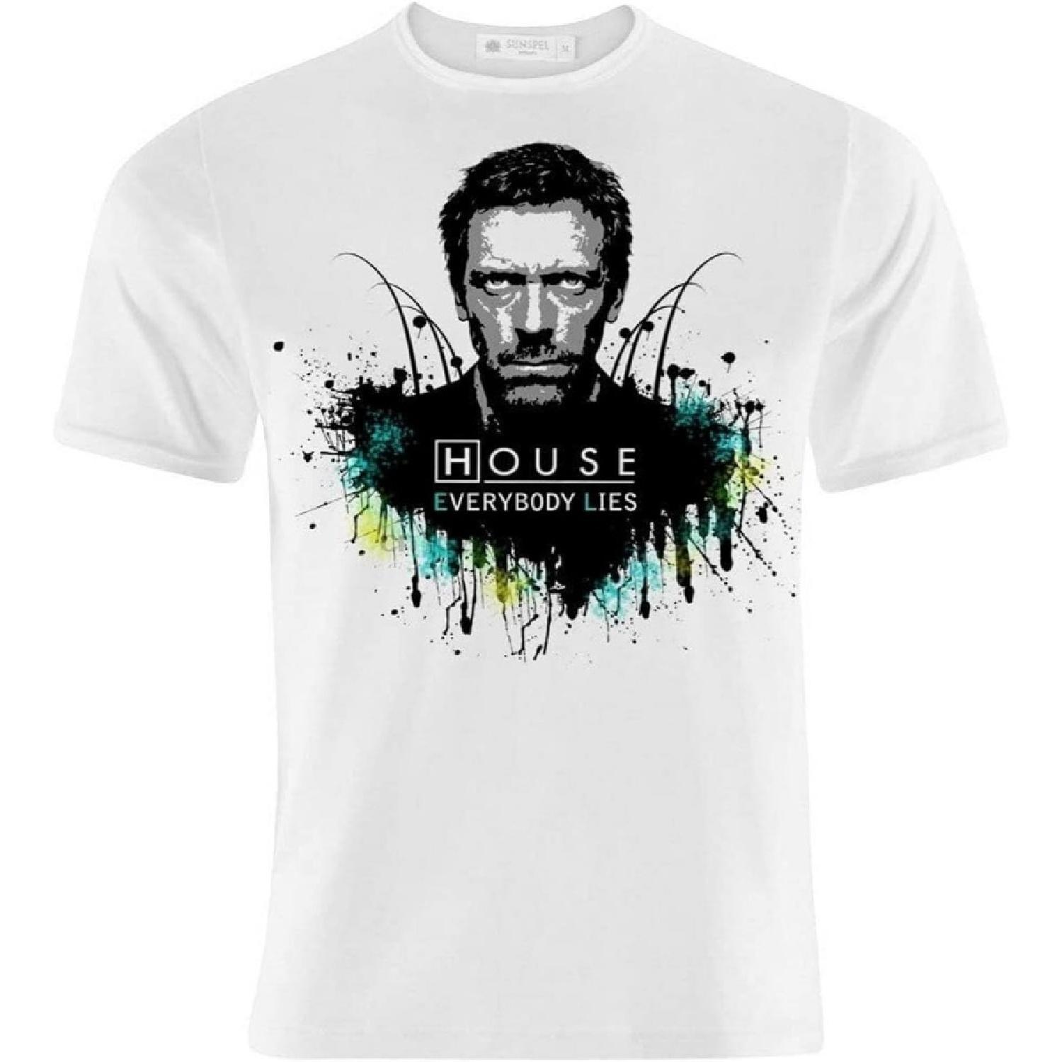 

STAY GOOD MANCHANG Mens T-Shirt Dr House Medical Division Inspired Everybody Lies! WhiteLarge Black White XXXXXL білий
