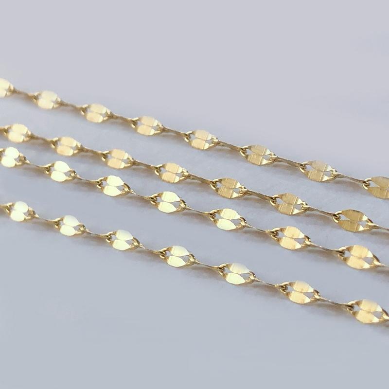 E381 1.6MM 14k Gold Filled Chain Lip Charm Connector Link Chain Gold Gf Roller Permanent Jewelry Chains for Diy