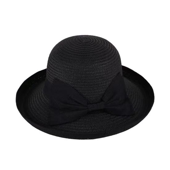 

Bucket Hat Wide Wavy Lace Brim Sun Protection Hat with Ribbon Bow Decoration Summer Travel Beach Vacation Hat M чёрный
