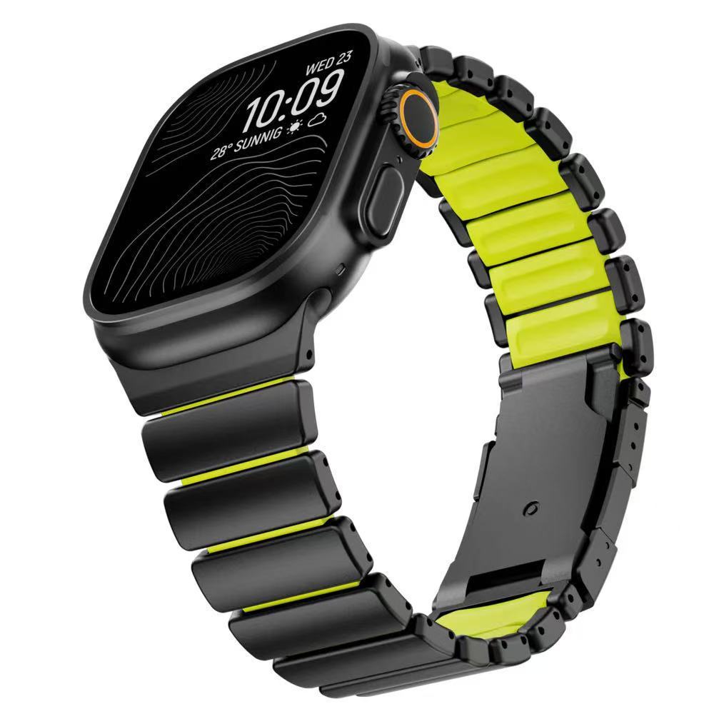 Luxury Titanium Metal Silicone Strap For Apple Watch Ultra 3 49mm 11 10 46mm Men Bracelet Strap For iWatch 9 8 7 6 5 4 44mm 45mm