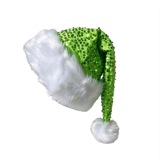 Christmas Decoration for Holiday Events Sparkly Santa Hat Women Men, Glitter Sequin with White Fluffy Trim Gift Friends Family And Pom Pom,