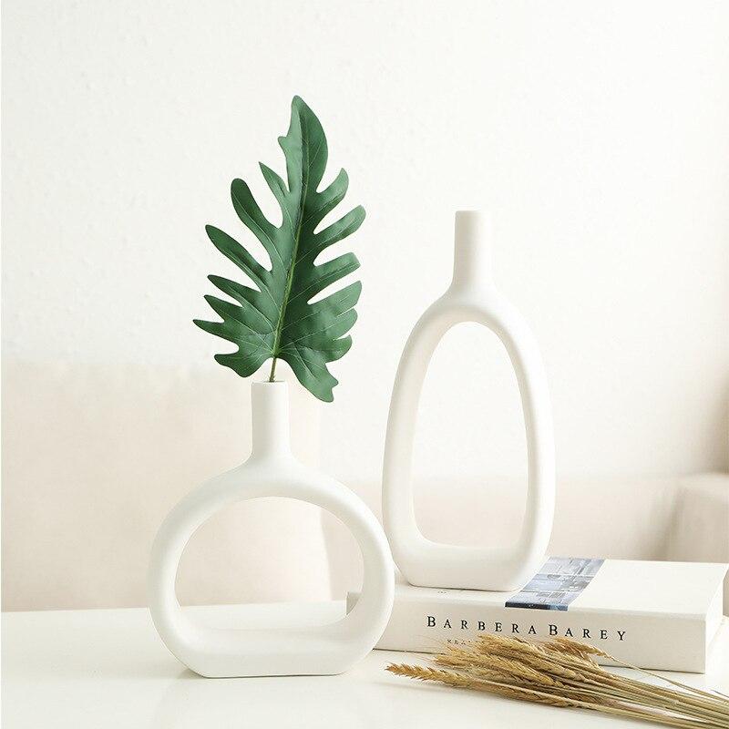 White Decor Home Vase Ceramic Vases Room Decoration Flower Arrangement Container Nordic Desktop Art Flower Pot Decoration