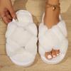 Women's Plush Fuzzy Cross Strap Slippers-Non-slip Soles Cosy Indoor House Shoes, Plush Lined Floor Slippers