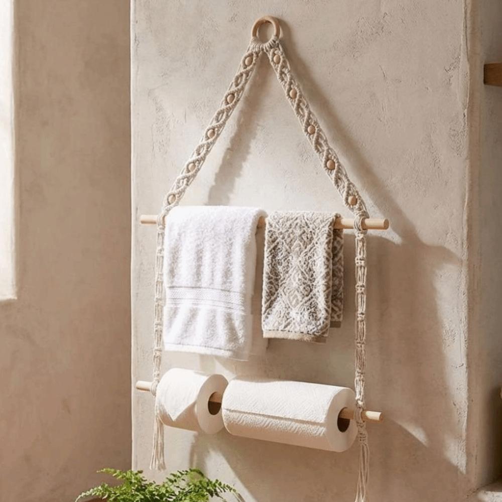 Double-layer Wooden Towel Holder Wall Hanging Toilet Paper Holder Storage Racks Living Room