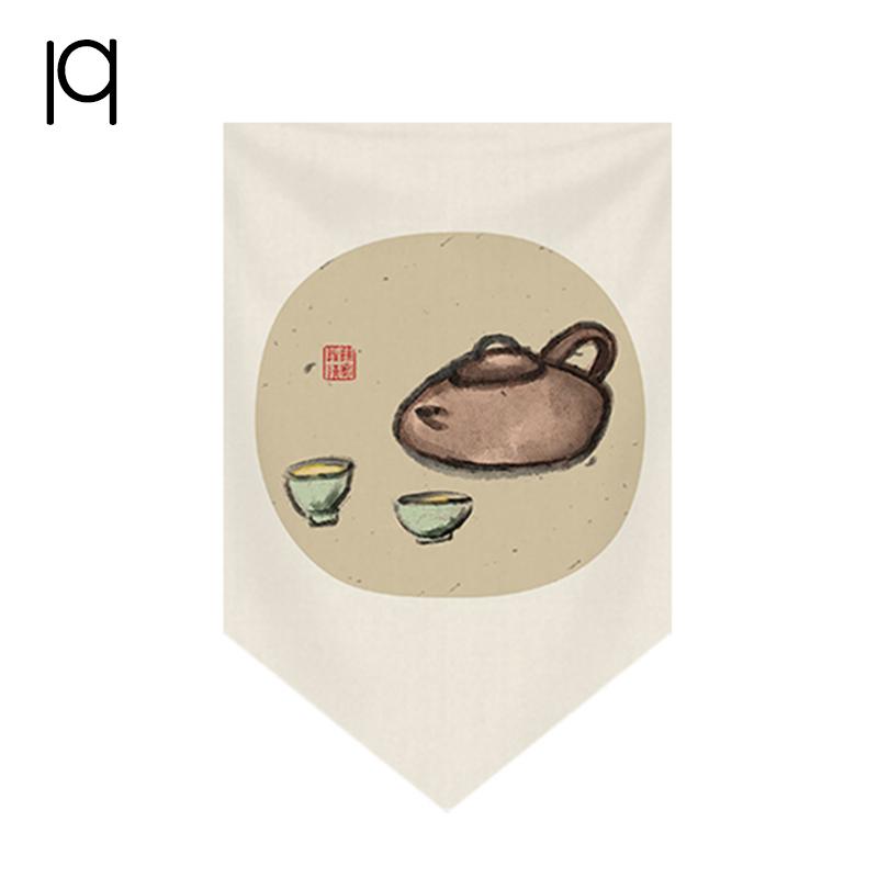 Japanese Tea Room Partition Door Head Curtain Signboard Chinese Style Hanging Short Curtain Restaurant Teahouse Decor Pennant