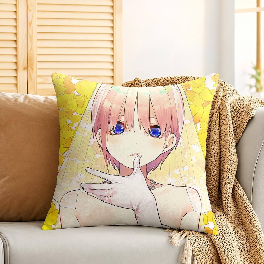QQuintessential Quintuplets Cushion Cover Silky Short Plush Invisible Zipper Dustproof Sofa Pillow Case For Home Decor