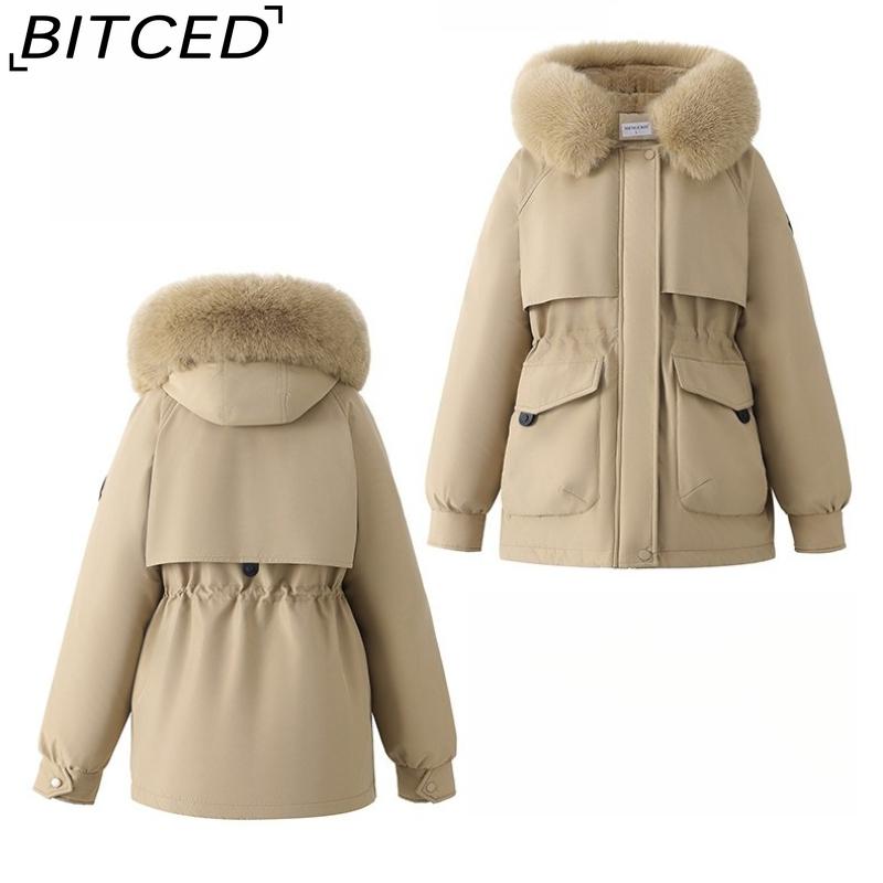 BITCED Women's Winter Slimming Down Jacket with Fashionable Fleece Lining and Thick Fur Trim
