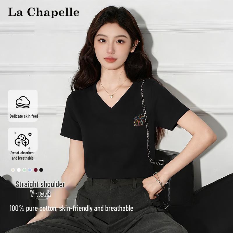 La Chapelle Women s V-Neck Heavyweight Cotton T-Shirt XL
