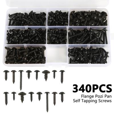 Self Tapping Screw Set Pan Head Tapping Screw Cross Head M3/M4/M3.5/M4.8 Assortment Kit Black Furniture Carbon Steel
