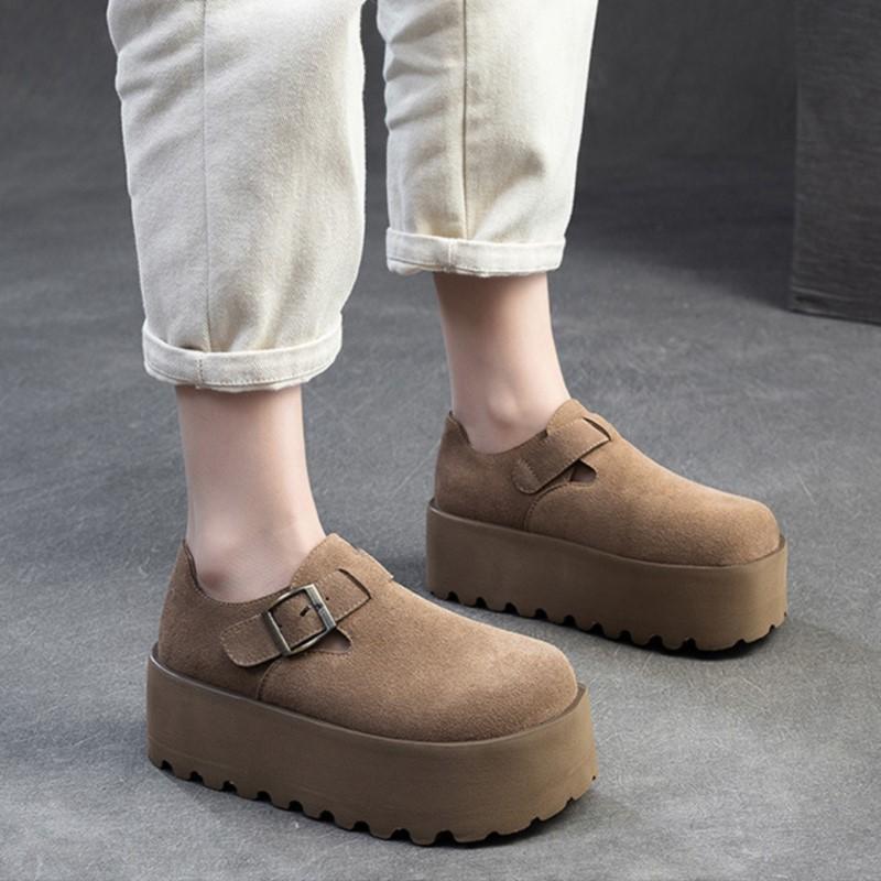 Johnature Retro Thick Soled Loafers Casual Height Increasing Versatile Women's Flat Platform Shoes