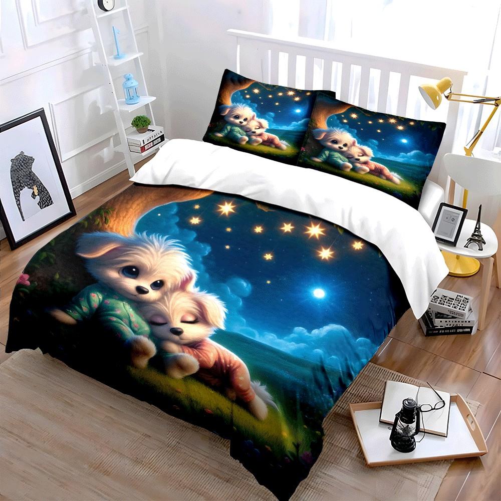 Cozy Puppy Pajamas Set Outdoors Exquisite Three-Piece Bedding Set Gift For Kids And Adults