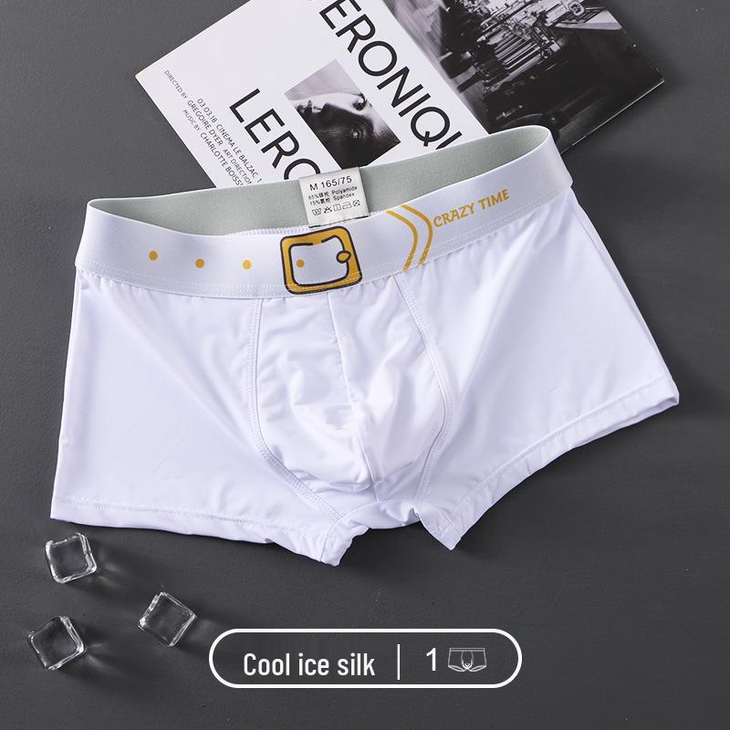 New Men's Summer Breathable Ice Silk Boxer Briefs Mid-Waist Underpants