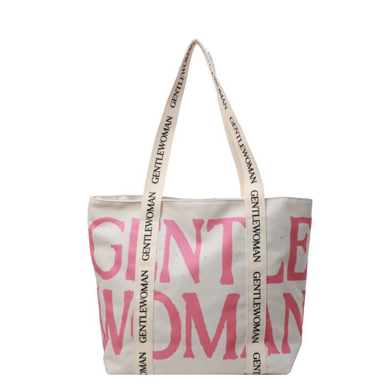 Borsa in Tela con Alfabeto Thai Gentlewoman da Donna Nuova Moda 2024 Borsa a Mano Versatile Borsa a Spalla Crossbody Stile Street Borsa Tote Grande