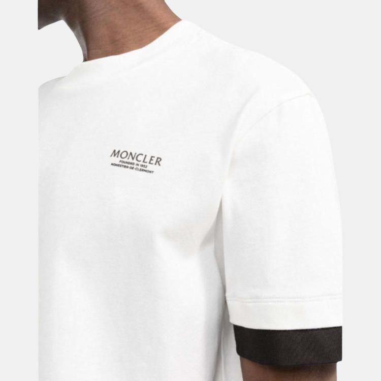 Moncler Męska koszulka z krótkim rękawem i okrągłym dekoltem, blok kolorów z literą, topy Biały H1-091-8C00017-8390T-034
