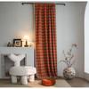 French Style Orange Checkered Cotton Linen Curtain Semi-Sheer Kitchen Dining Bay Window