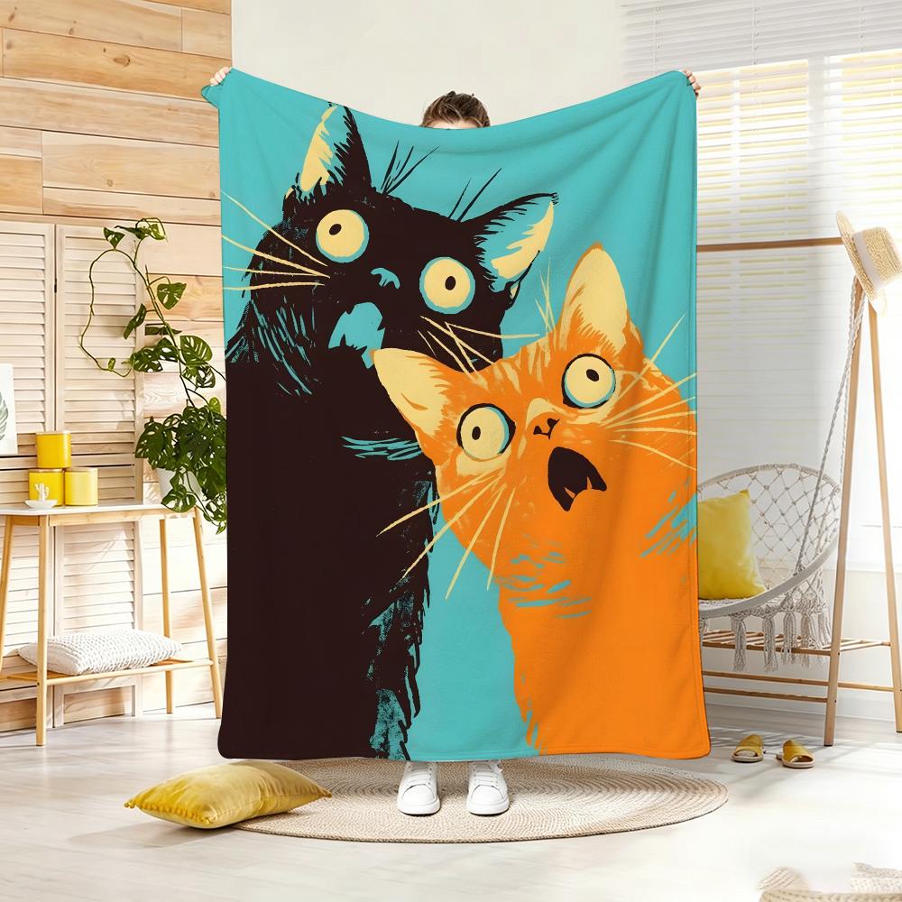 Artistic Pattern C-catS Throw Lightweight 240g Flannel Blanket Soft Skin-friendly for Summer Cooling