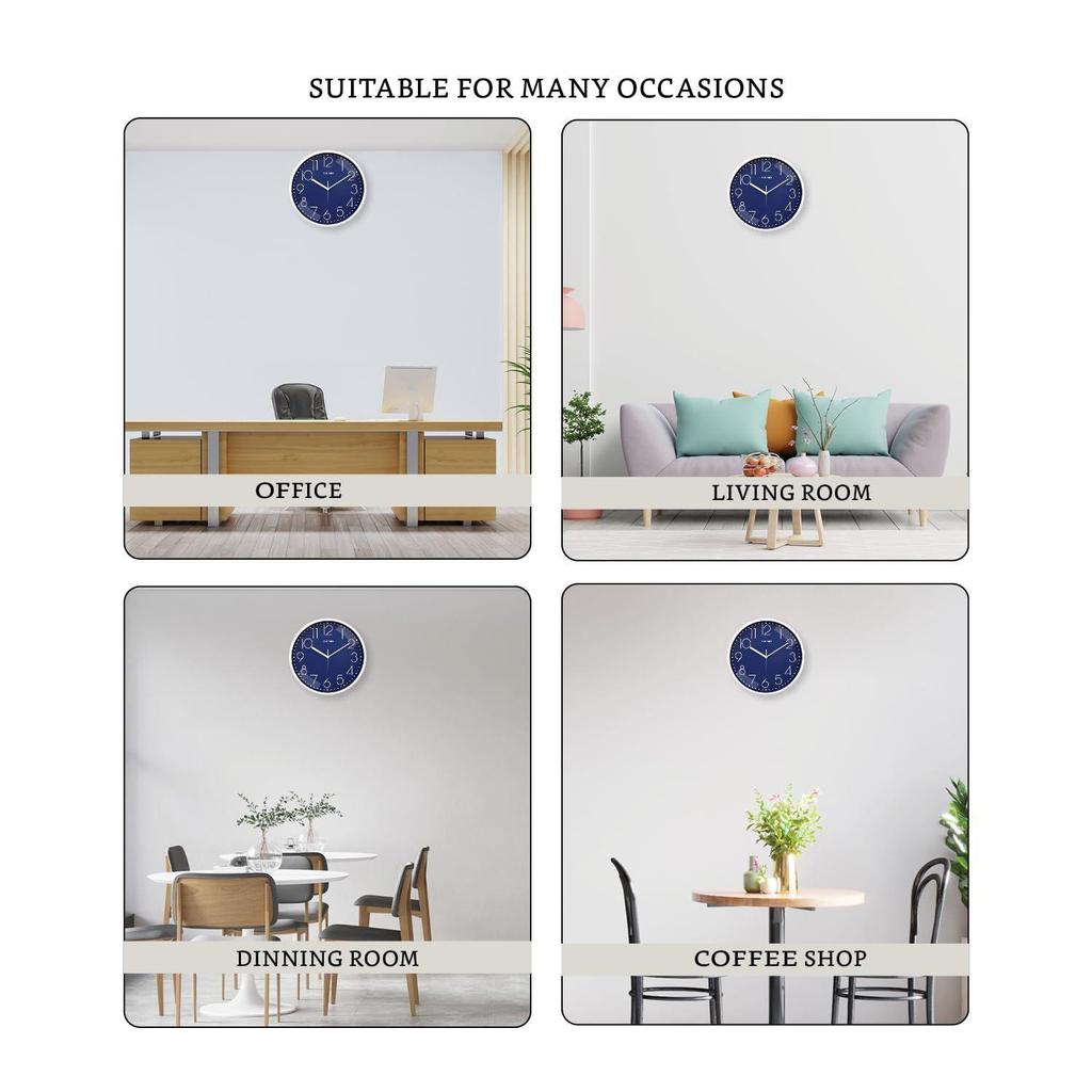 Plastic Wall Clock, Quartz Movement, Silent Sweep, Modern Embossed, Easy-to-Read Time Indicator (30 Cm X 30 Cm, Blue), Analog