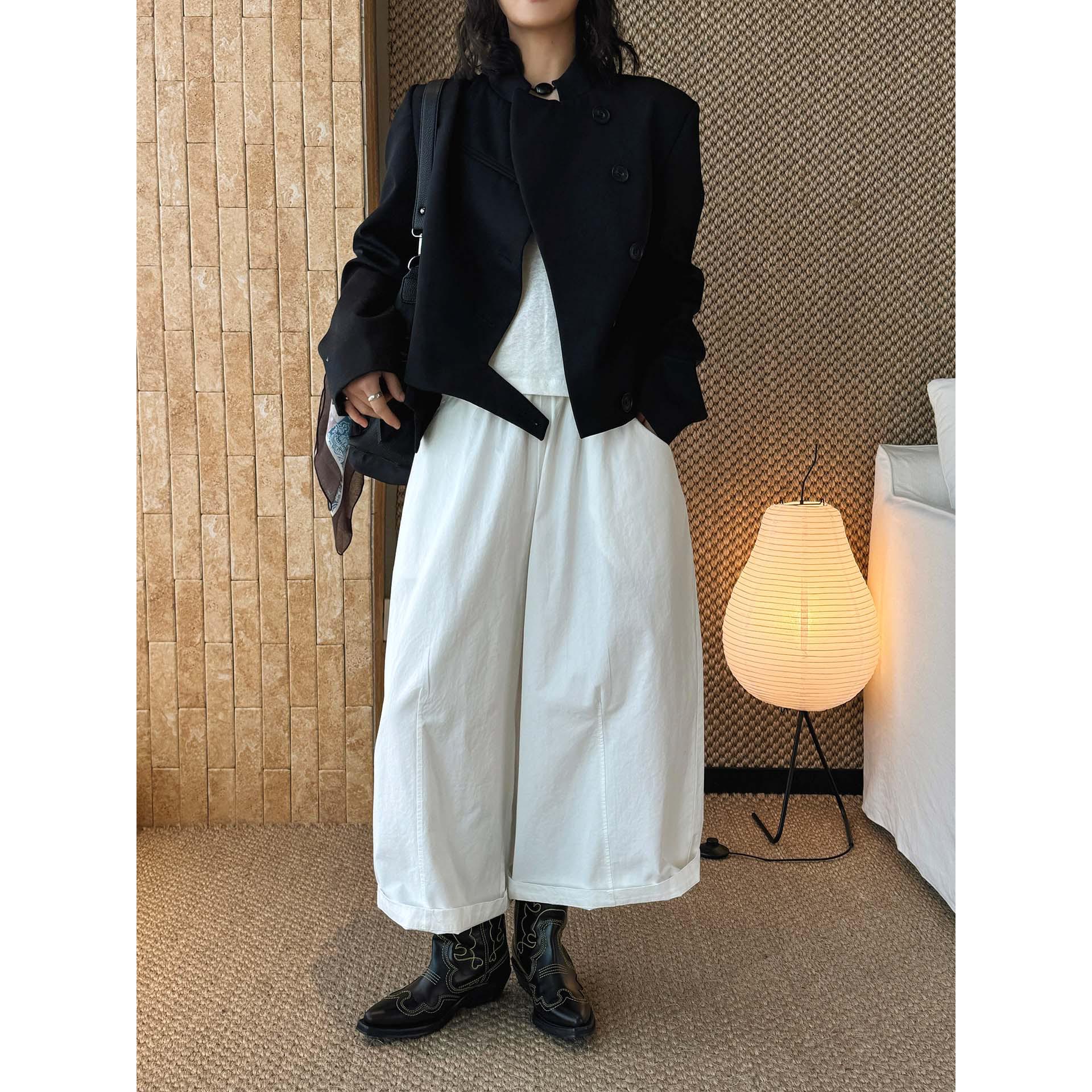 

Spring Japanese Wide-Leg Cropped Pants with Big Pockets for Women One Size грязно-белый