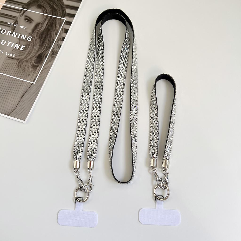 Mobile Phone Lanyard Crossbody for Women, Fashionable Flash Diamond Wide Strap, Long Outdoor Phone Case with Side Back Option