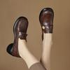 Soft Leather Loafer Women's Vintage Chunky Heel Slip On Shoes Spring and Autumn Middle Heel Fashion Leather Footwear