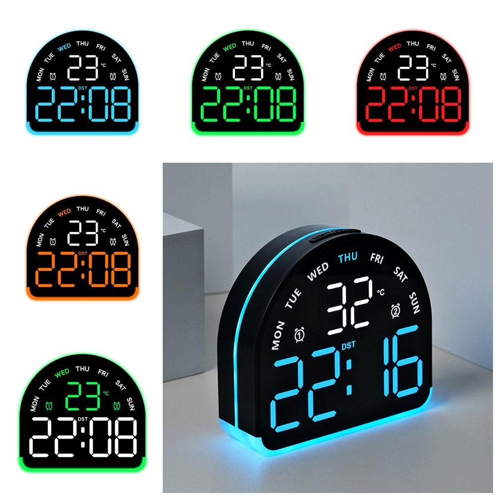 Wall-mounted Electronic Wall Clock Multi-functional Temperature Display Table Clock Date 12/24H Digital LED Clocks for Bedroom