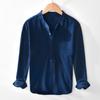 Men Light Blue Linen Cotton Blend Henley Shirt Stand Collar Long Sleeve Casual Top