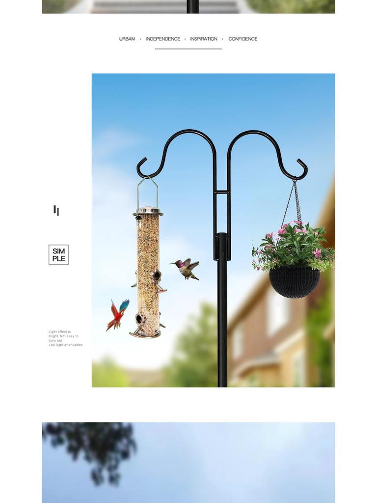 Wrought Iron Double Shepherd Hook for Outdoor Bird Feeders and Garden Decor