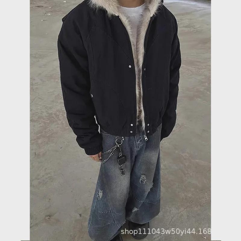 

Men s American Fur Collar Plus Velvet Mountain Workwear Jacket