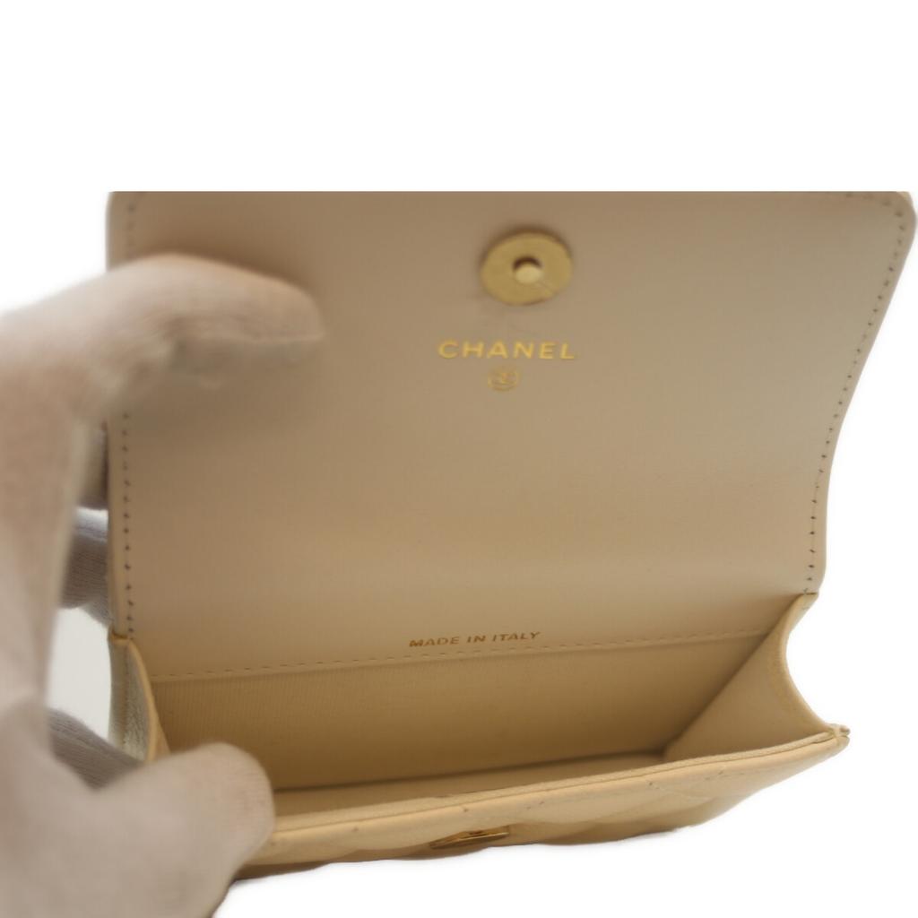 CHANEL AP3352 White Caviar GHardware Matelassé Ribbon Chain Belt Mini Pouch Shoulder bag White/GDHardwareUsed