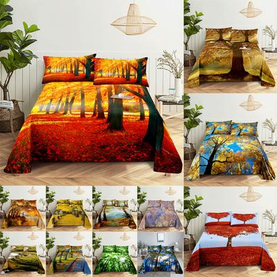 Szene Bettlaken- und Kissenbezug-Set Bettwäsche Leinen Bezug Queen King Doppelgröße 220x240 Bäume für Schlafzimmer Weich Twin Full Einzel