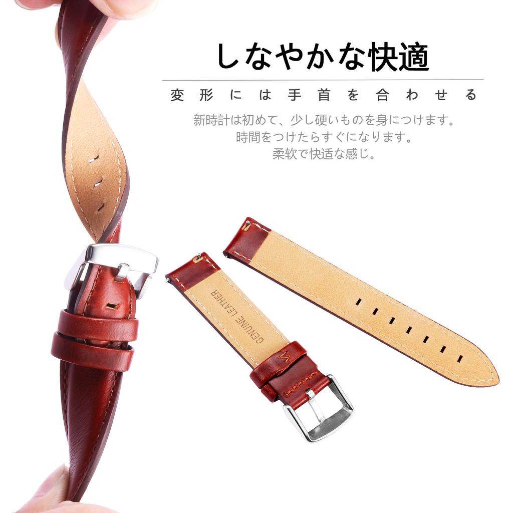 BINLUN Lederuhr Schnell Echte Lederuhrband für Herren und Ersatzlederuhr 3 Farben Inklusive Einstellwerkzeug Armband, Freigabe, Damen,