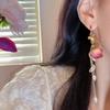 Court-style Retro Romantic Natural Red Rose Flower Copper-plated with Real Gold Pearl Earrings As A Design Accessory Stud Earrings