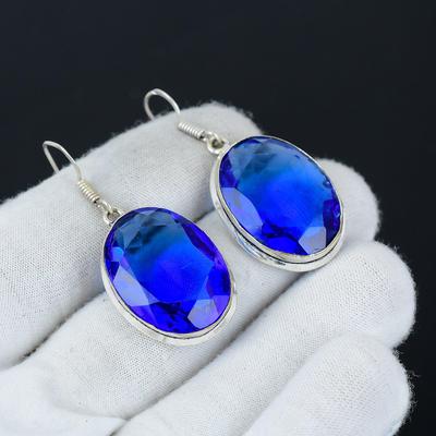 Úžasné náušnice s drahokamem London Blue Topaz, náušnice ze sterlingového stříbra 925, ručně vyráběné stříbrné šperky v boho stylu, visací náušnice, velikonoční dárek pro manželku