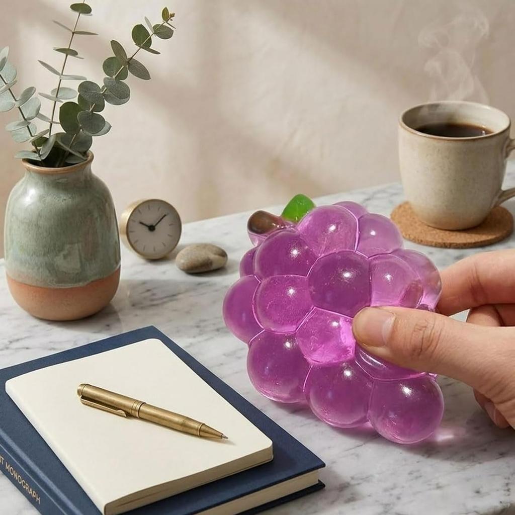 Grape Squishy, Squishy Grape Purple Squeeze, Slow Rebound Stress Relief Squishies, Glossy Transparent Grapes Cluster Sensory Toy, for Adults Daily