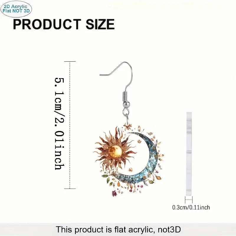 Kolorowe kolczyki księżycowe, płaskie akrylowe kolczyki w kształcie słońca i księżyca w stylu boho
