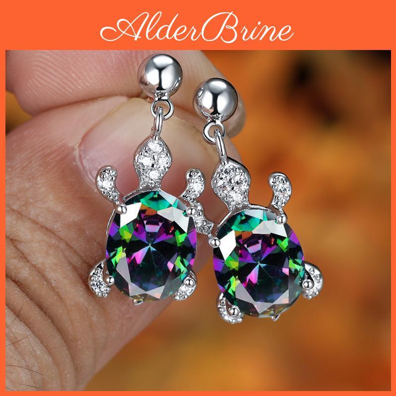 Oval 1 Pair Multicolor Cut Gradient Rainbow Stone Turtle Stud Earrings For Women Fashion Jewelry Multicolor Animal Drop Earrings