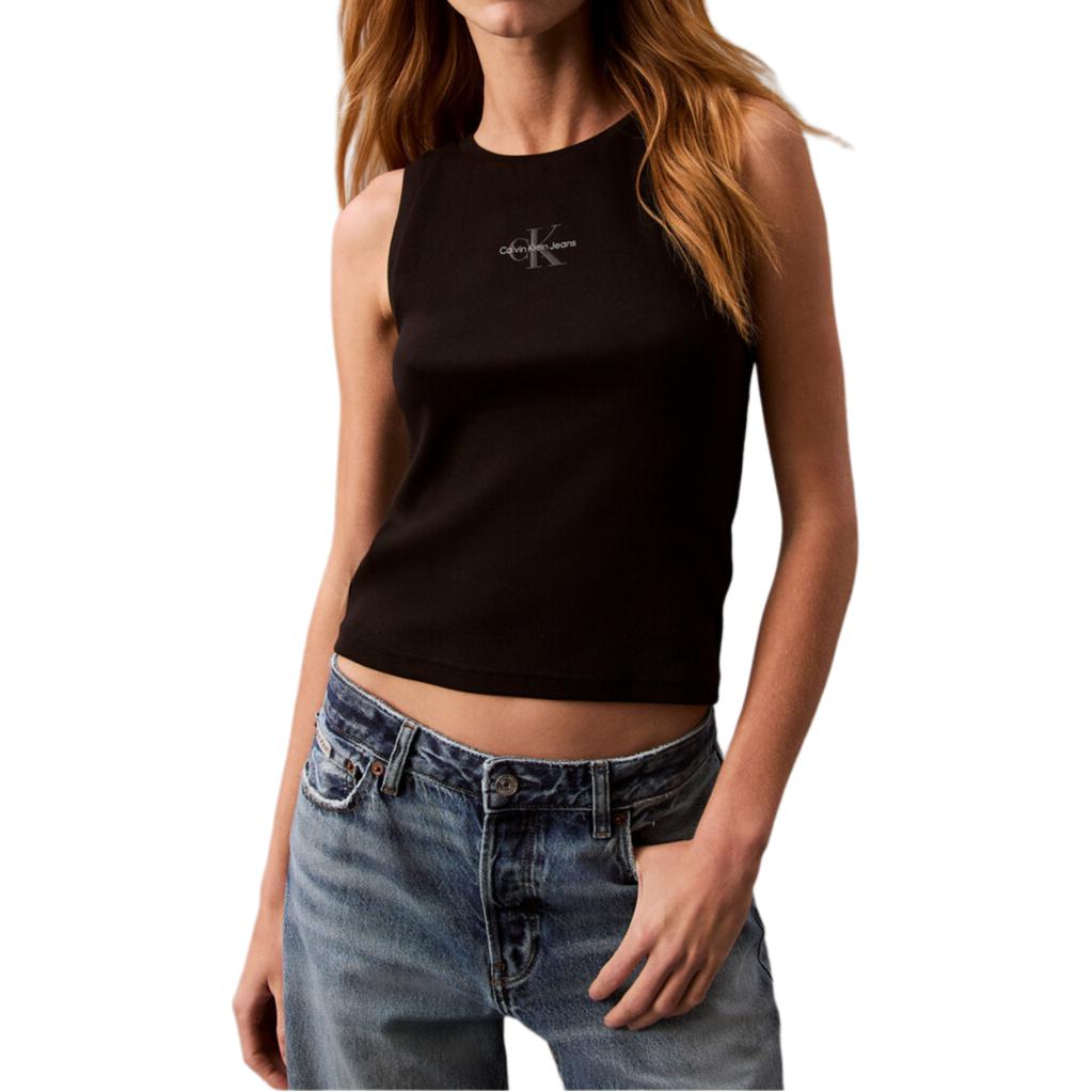 

Calvin Klein Minimalist Comfortable Versatile Letter Ribbed Knit Tank Top Women tops Black 47AB800-UB1 XS