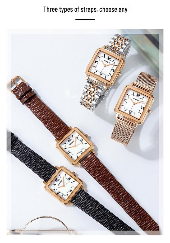 Sanda Women's Vintage Style Square Quartz Watch with Roman Numerals - Simple, Versatile, Waterproof Design