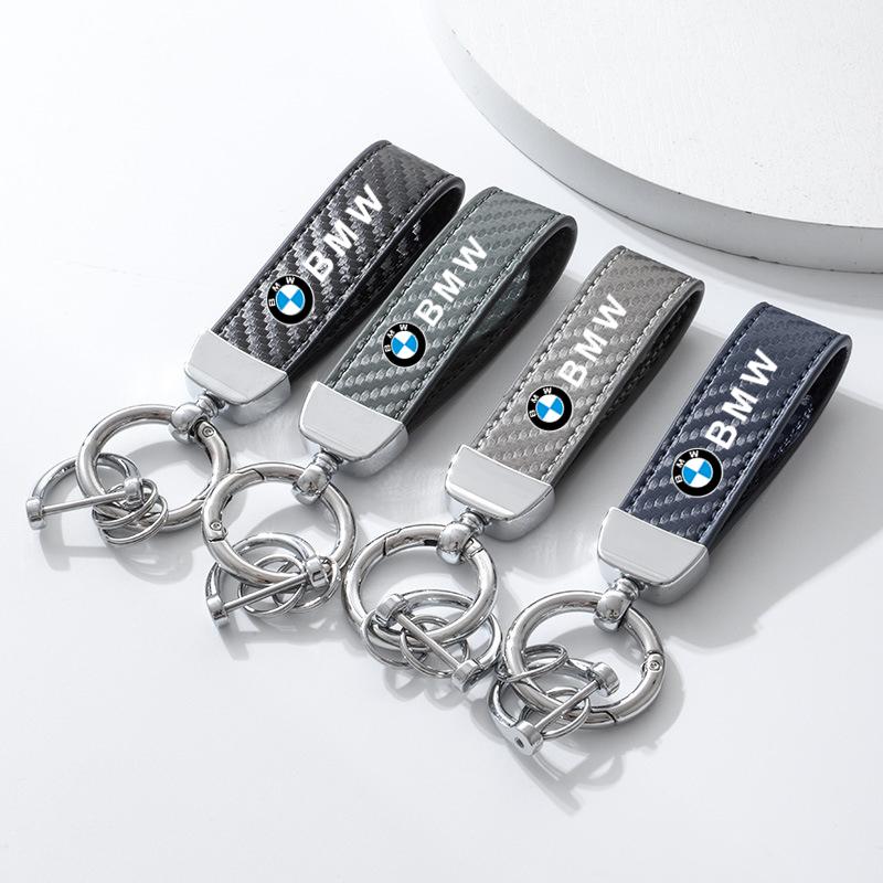 Carbon fiber Car Keychain Ring Leather Emblem Keyring For BMW 1 2 3 4 5 7Series X1 X3 X4 X5 X6 F10 F20 G30 F15 F16 Car Sticker npdf01