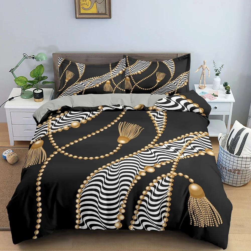 Goldketten Bettbezug Leopardenmuster Bettwäscheset Bettdeckenbezüge für Schlafzimmer Einzel- Kingsize Weicher Steppdeckenbezug Heimtextil