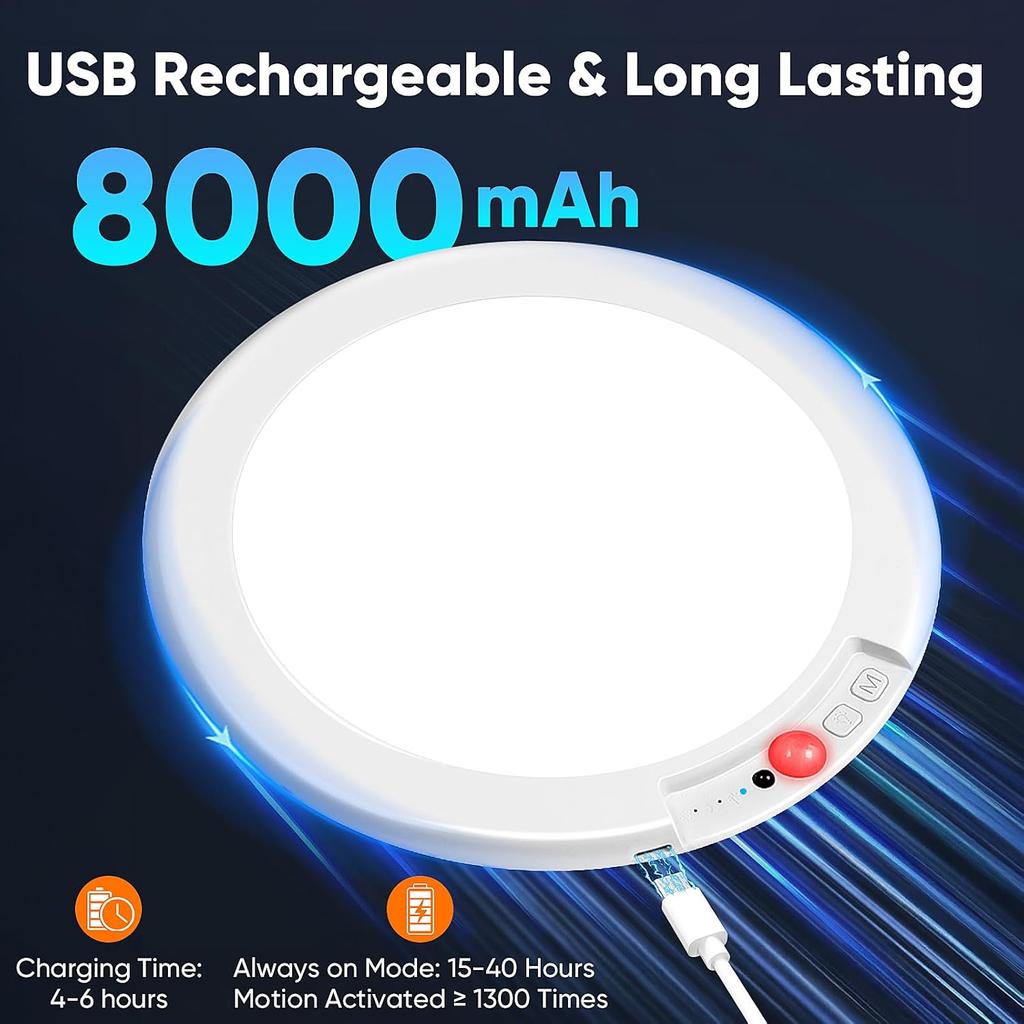 Rechargeable Motion Sensor Ceiling Light, Battery Operated Closet Light | Wireless Battery Powered LED Shower Light, Magnetic Cordless Ceiling Light