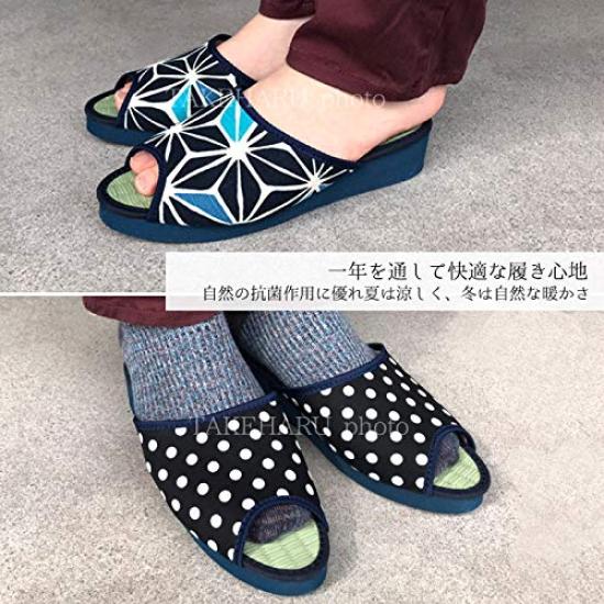 Takeharu Tatami Made In Indoor and Outdoor Igusa Hemp Leaf Size L Women's Slippers, Japan, Use, Sandals, (Rush Grass) Fabric, Pattern, Purple, 14,